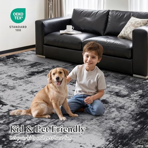 Rugflix Round Area Rugs 4Ft for Living Room, Washable Black Grey Circle Rug - Image 5