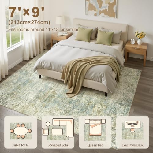 kakania Washable 7x9 Area Rug for Living Room: Abstract Modern Home Decor - Image 2