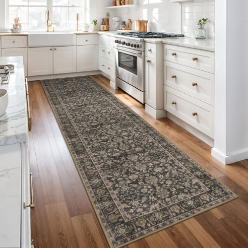 KUTA Vintage Floral Washable Runner Rug 2.6x10 Brown Runners for Hallways - Image 3
