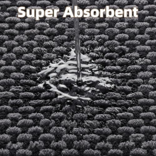 PADOOR-Bath Mat-Super Absorbent Chenille Bathroom Mats-Rubber Backed Bath Mats for Bathroom Non Slip, Easy Clean Bathroom Rugs Front of Bathtub,Shower Room,Sink-20×32, Darkgrey&Black - Image 3