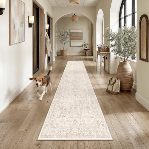 PureCozy Beige Runner Rug 2'6"x12' Vintage Floral - Image 2