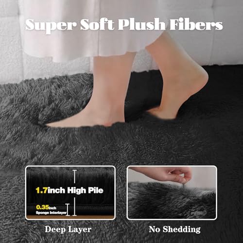 8x10 Area Rugs for Living Room: Fluffy Shag Soft Washable Rug Large Fuzzy Plush Indoor Carpet for Bedroom Nursery Playroom Kids Girls Boys Room (Black, 8'x10') - Image 2