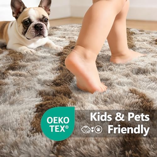 8x10 Extra Large Fluffy Area Rugs Non-Slip for Living Room Tie-Dyed Khaki - Image 5
