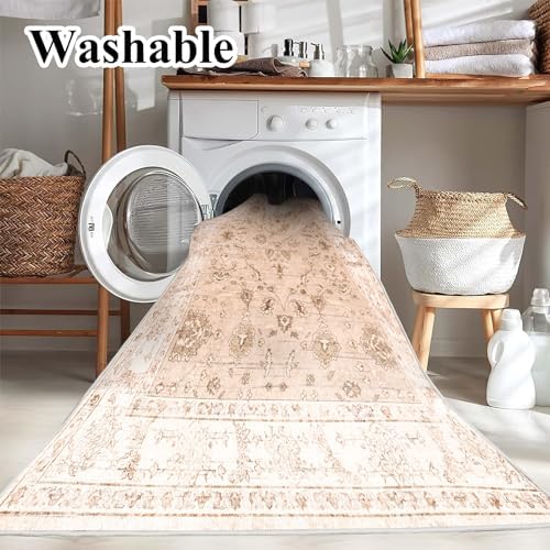 CHAMPLANT Area Rug 6x9 Washable Rug Tangerine Vintage Traditional Floor Cover Thin Retro Kitchen Indoor Distressed Non Slip Carpet Floral Print Mat Living Room Bedroom Dining Room - Image 3