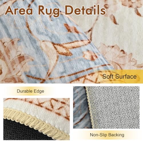 6x9 Ft Vintage Area Rugs for Living Room, Thin Soft Washable Carpet Beige - Image 6