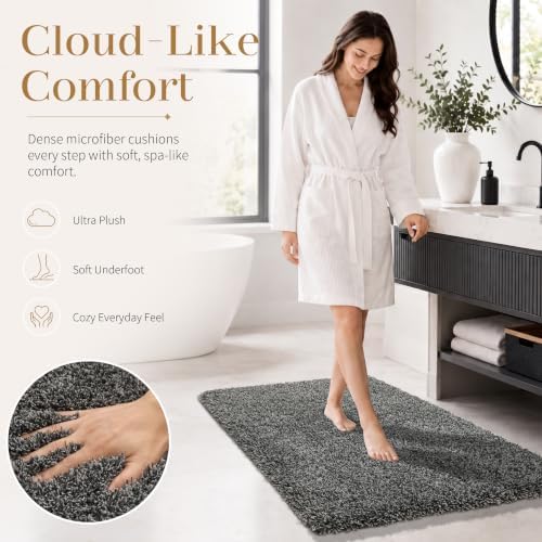 Yimobra Bathroom Runner Rug Non Slip, Bath Mat,60x24, Light Gray&Black Gray - Image 3