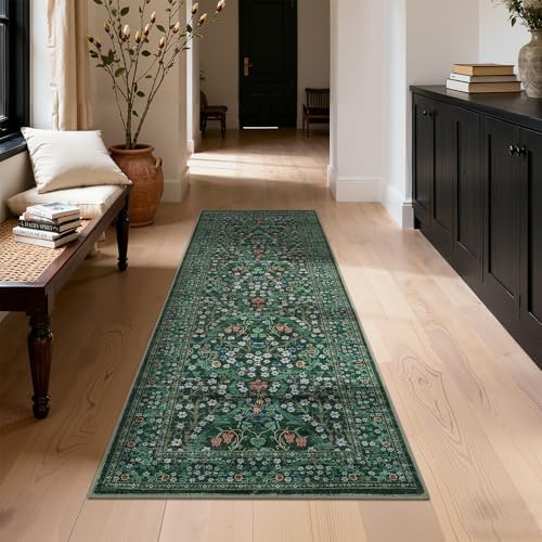 GarveeHome Dark Green Floral 2x6 Washable Kitchen Runner Rug - Image 3