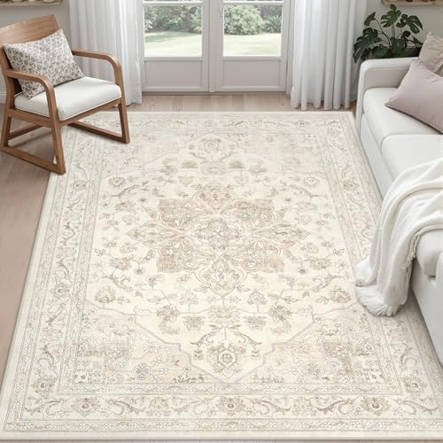 6x9 Area Rugs Living Room: Bedroom Washable Carpet Beige White by Luxturiy