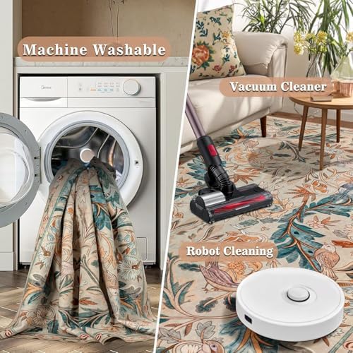 nesrt Birds Runners for Hallways Kitchen Rug Non Slip 2x10, Soft Washable Boho Jungle Long Runner Rugs, Botanical Floral Forest Birds Carpet for Hall Laundry Bedroom Farmhouse Decor (Beige) - Image 6