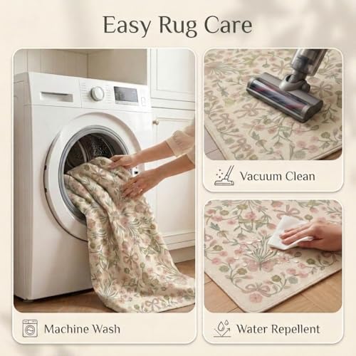 2x6 Pink and Green Floral Butterfly Bow Hallway Runner Rug - Image 7