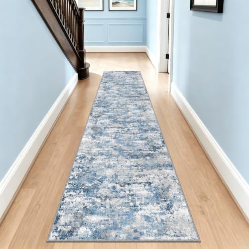 Modern Hallway Runner Rug 2x8,Textured Non Slip Carpet Runner,Ocean Blue by TTelephant