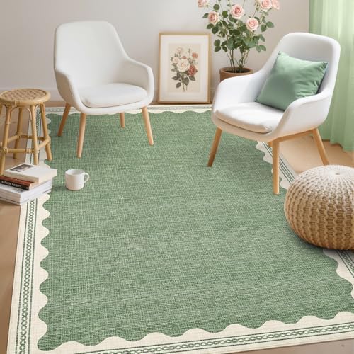 GarveeHome Scalloped Sage Green Washable Area Rug 6x9 Rugs for Living Room Soft Low-Pile Solid Modern Minimalism Thin Carpet for Bedroom Dining Nursery Non Slip - Image 3