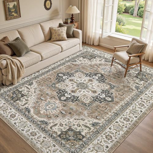 UERMEI 9x12 Area Rug for Living Room Washable Vintage Non Slip Brown Carpet by UERMEI