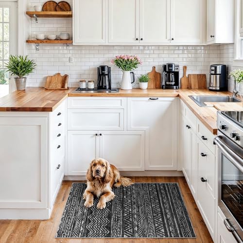 2x3 Area Rug Washable Moroccan: Non Slip Front Door Throw rugs Charcoal - Image 2