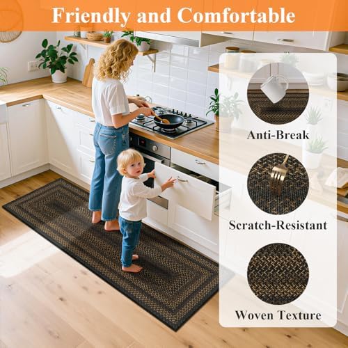 HEBE Faux Jute Kitchen Rugs Set of 2, Washable Kitchen Mats for Floor - Image 4