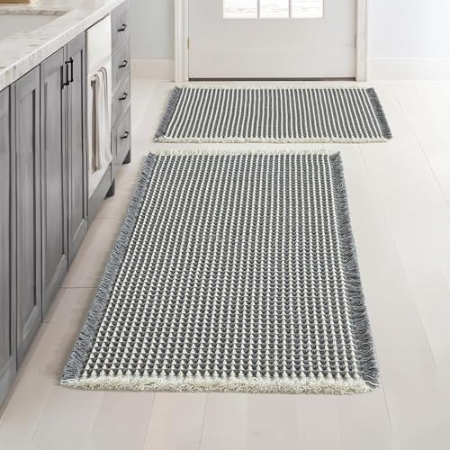 MIULEE Set of 2 Waffle Bathroom Rugs Dark Grey&Cream 17"x24"+18"x30" by MIULEE