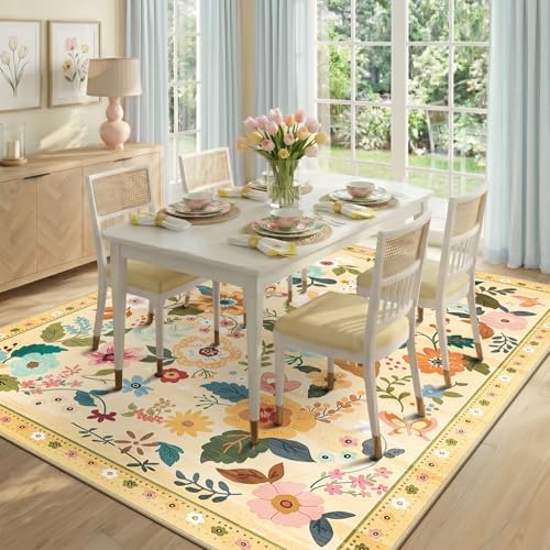 RELEANY Floral Washable 9x12 Area Rugs Yellow/Orange - Image 6
