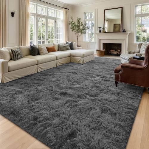 9x12 Extra Large Dark Grey Fluffy Area Rug Non-Slip for Living Room Bedroom - Image 2
