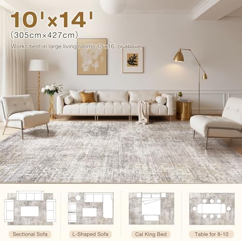 kakania Abstract 10x14 Area Rugs for Living Room: Washable Rugs Brown Gold - Image 2