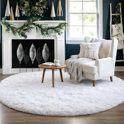 Amdrebio White Fuzzy Round Area Rug 5Ft for Bedroom Living Room Nursery - Image 5