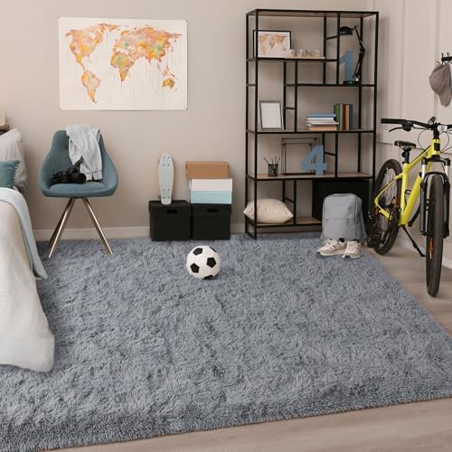 Chicrug Soft Runner Rug for Bedroom Living Room Plush Fluffy Rug 5x7 Feet, Shag Furry Runner Carpet Non Shedding for Nursery Children Kids Girls Room Home Decorative, Gery - Image 3