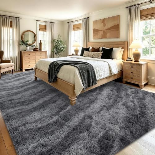 8x10 Extra Large Grey Fluffy Soft Area Rug Non-Slip for Living Room Bedroom - Image 4