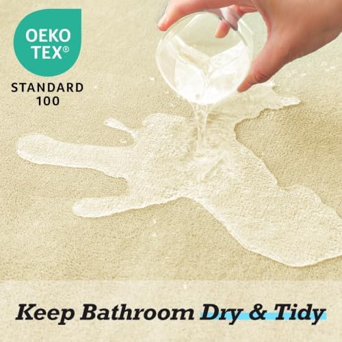 HUXMEYSON Bathroom Rugs Sets 3 Piece, Non-Slip & Quick Dry Bath Mat Set, Ultra Soft Velvet Bath Rugs for Bathroom, Toilet and Shower Floor, Cream Yellow - Image 4