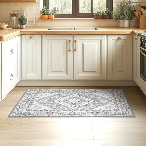 Lessymo 2 x 3 Entryway Rug Machine Washable Boho Area Rug for Bedroom, Grey - Image 4