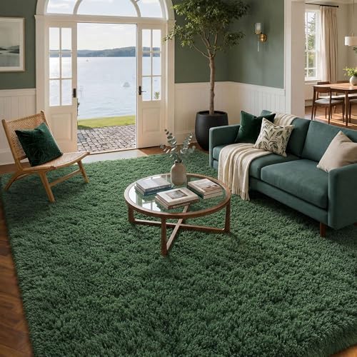 6x9 Ft Green Fluffy Area Rug for Living Room, Soft Washable by OHWPEAT