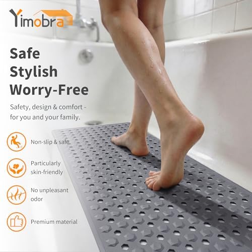 Yimobra Bath Tub Mat Non Slip, 34.5"X15.5" Long Shower Mat, Machine Washable Bathmat with Drain Holes and Suction Cups, Soft on Feet, Bathroom Essentials, Grey - Image 3