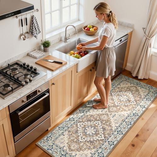 Lessymo 2x5 Runner Entryway Rug, Machine Washable Kitchen Rugs, Brown Beige - Image 3