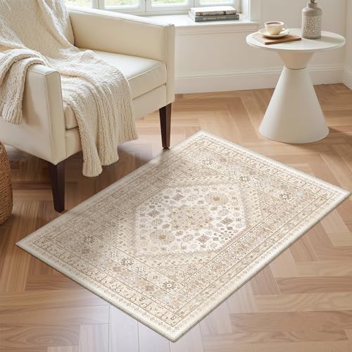 zesthome 2x3 Rug Non Slip, Small Washable Entryway Rug,Beige - Image 4