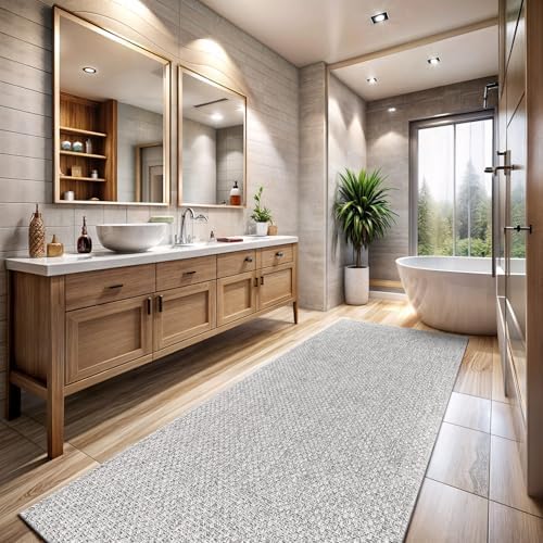 CAMILSON Indoor and Outdoor Runner Rug Gray Solid Boho Woven Design Easy-Cleaning Non Shedding Farmhouse Living Room Bedroom Garden Patio and Kitchen Washable Outside Carpet Alfombras (2x7) - Image 4