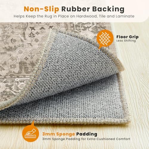 SameBed 5x7 Area Rug Living Room, Vintage Washable Carpet Brown - Image 6