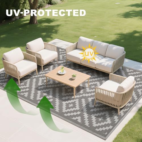RURALITY Outdoor Rugs 6x9 Feet for Patios Clearance,Plastic Straw Waterproof Mats for Backyard,Porch,Deck,Balcony,Coffee&Beige - Image 6