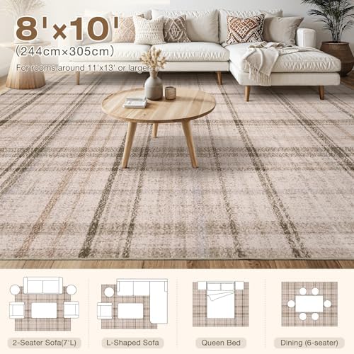 Tortania Area Rug Living Room Rugs - 8x10 Washable Large Soft Neutral Boho Moroccan Bohemian Farmhouse Rug Indoor Floor Carpet for Bedroom Under Dining Table Home Office Decor - Taupe - Image 6