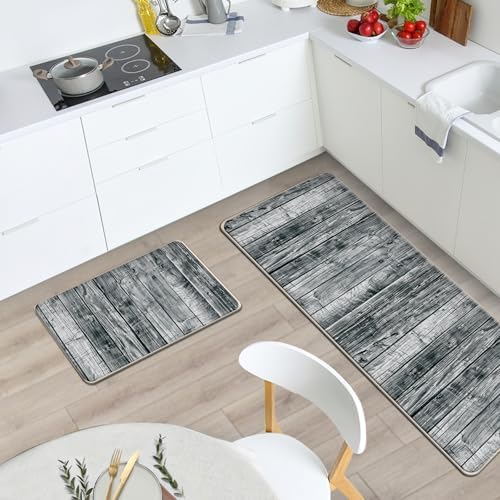 Vintage Farmhouse Wood Texture Kitchen Rugs Set of 2 - Image 2