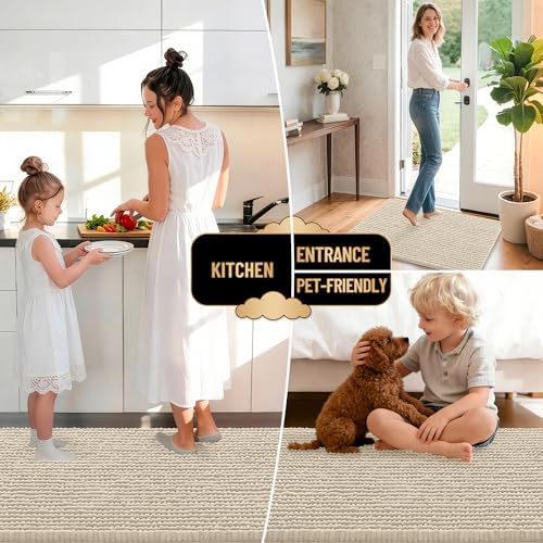 OLANLY Thick Chenille Large Bathroom Rugs 59x35, Absorbent Bath Mat, Sand - Image 6