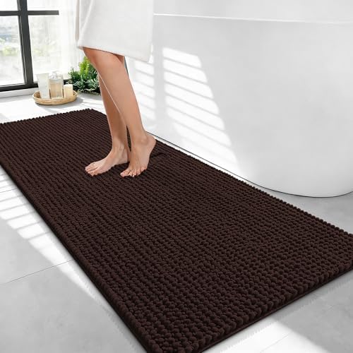 OLANLY Thick Chenille Bathroom Runner Rugs 44x24, Absorbent Bath Mat, Brown by OLANLY