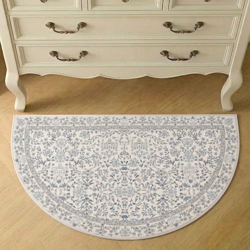jinchan 2x3 Washable Half Circle Entryway Rug, Vintage Floral, Blue/Cream - Image 6