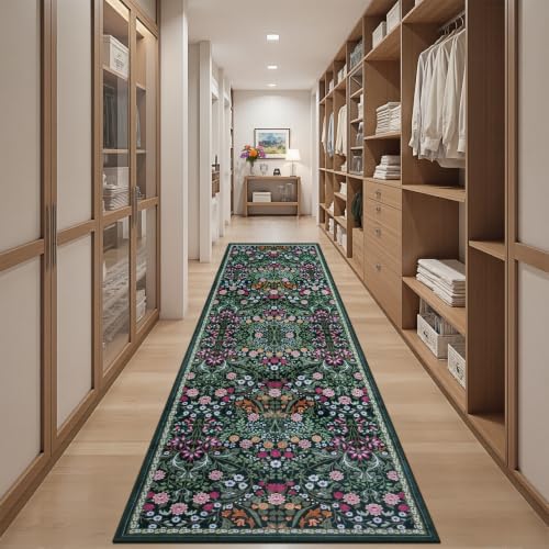 PLHXFR 3x10 Washable Runner Rug：Floral Indoor Kitchen Carpet Dark Green - Image 5