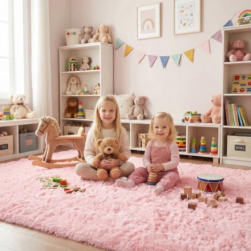 Pink Fluffy Shag Area Rugs for Bedroom 3x5 Ft, Bedside Preppy Dorm Area Rug - Image 6