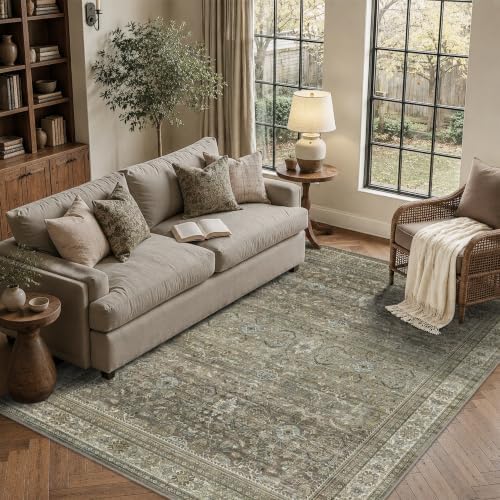 Schweek 6x9 Area Rug Brown Grey Non-Slip Washable Rugs for Living Room by Schweek
