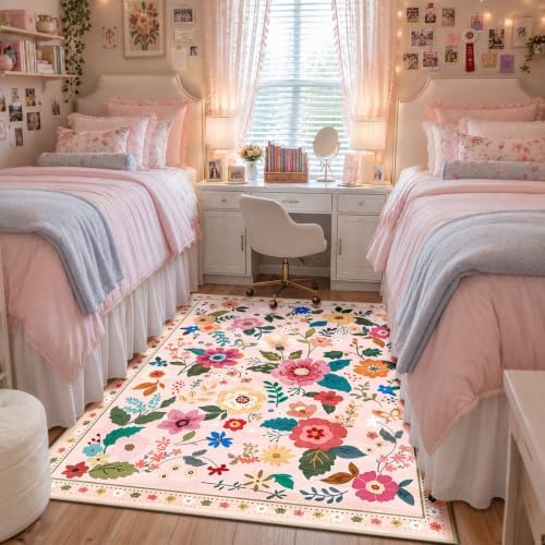 RELEANY Floral Washable 3x5 Area Rugs Pink - Image 3