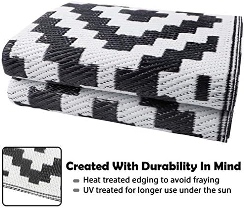 SAND MINE Waterproof Outdoor Rug 5x8 ft, Plastic Reversible Rug, Modern Area Rug, Large Floor Mat for Outdoors, RV, Patio, Backyard, Deck, Picnic, Beach, Camping (5' x 8', Black & White Lattice) - Image 4