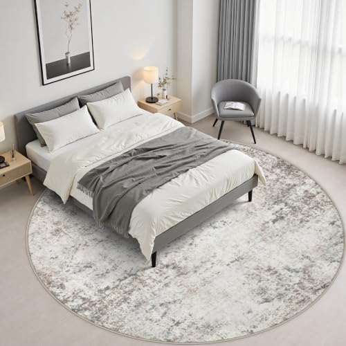 Round Area Rug Living Room: 4 ft Modern Washable Carpet Brown - Image 4