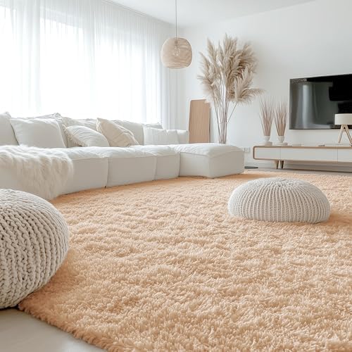 OLANLY 10x12 Machine Washable Large Area Rugs for Living Room, Bedroom, Soft Fluffy Shaggy Bedside Rug, Indoor Floor Carpet for Kids Girls and Boys, Dorms, Nursery, Home Decor Aesthetic, Beige by OLANLY
