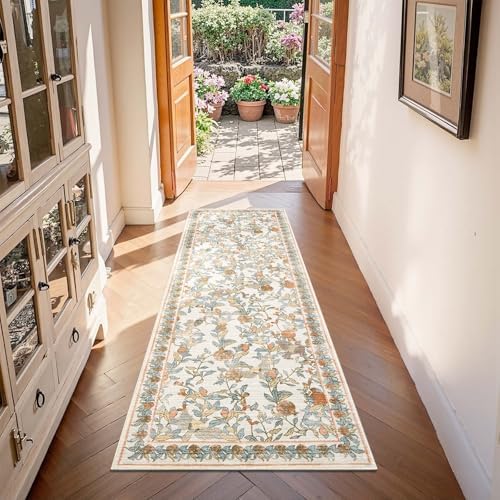 jinchan 2x6 Runner Rug Floral Vintage Washable Area Rug, Orange - Image 4