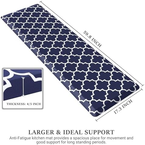 WISELIFE Kitchen Runner Rugs Anti-Fatigue mats - 3/4 Inch Thick Non Slip Waterproof Ergonomic Comfort Mat for Kitchen, Floor Home, Office, Sink, Laundry (17.3"x60" -0.75 inch,Blue) - Image 2
