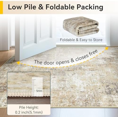 RELEANY Washable 5'x8' Abstract Area Rug for Living Room Neutral Brown - Image 6